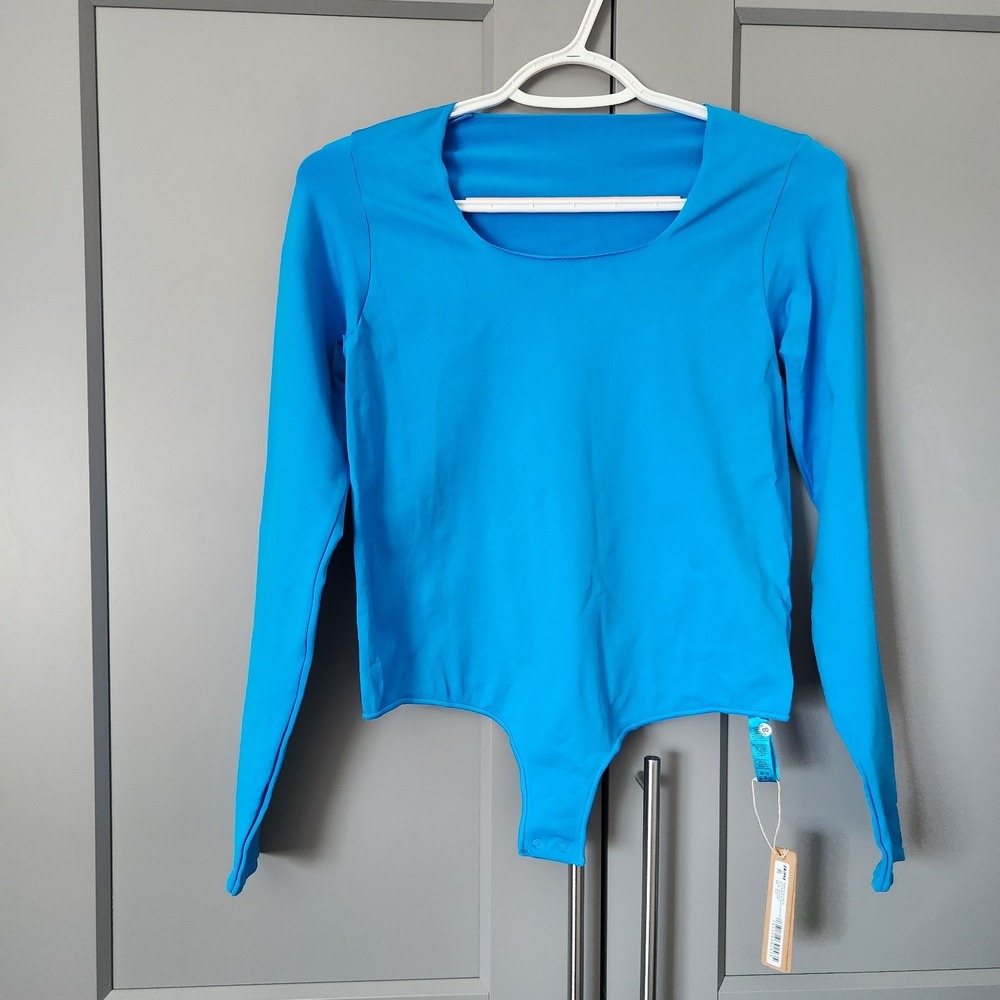 New SKIMS Essential Long Sleeve Scoop Neck Bodysuit Mykonos Blue 2X/3X 2X 3X